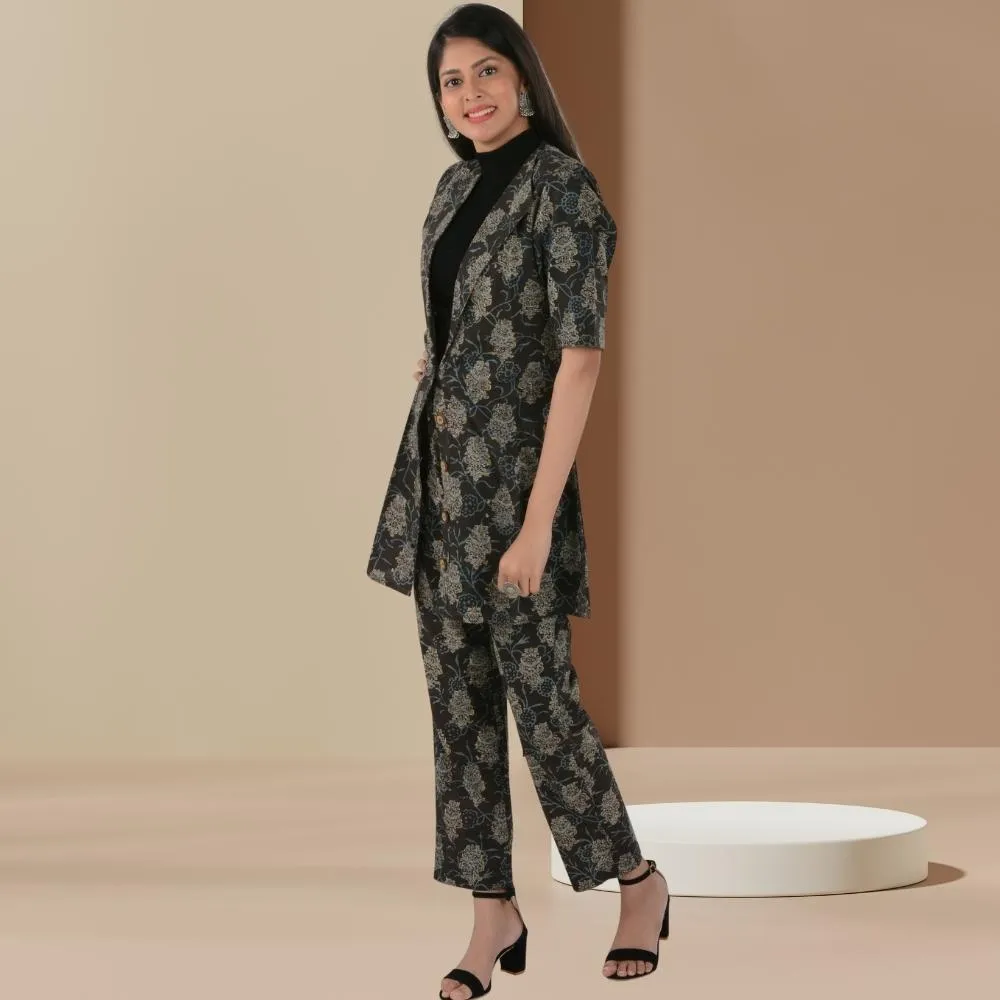 Ajrakh Black Co-ord Set of Jacket And Pant | Office Wear | Stylish