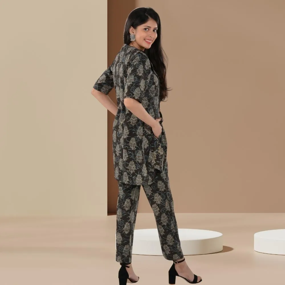 Ajrakh Black Co-ord Set of Jacket And Pant | Office Wear | Stylish