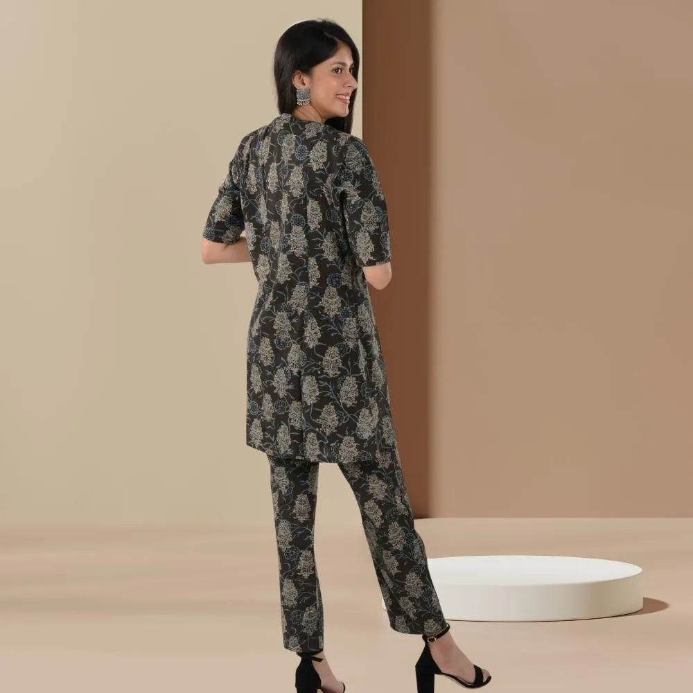 Ajrakh Black Co-ord Set of Jacket And Pant | Office Wear | Stylish
