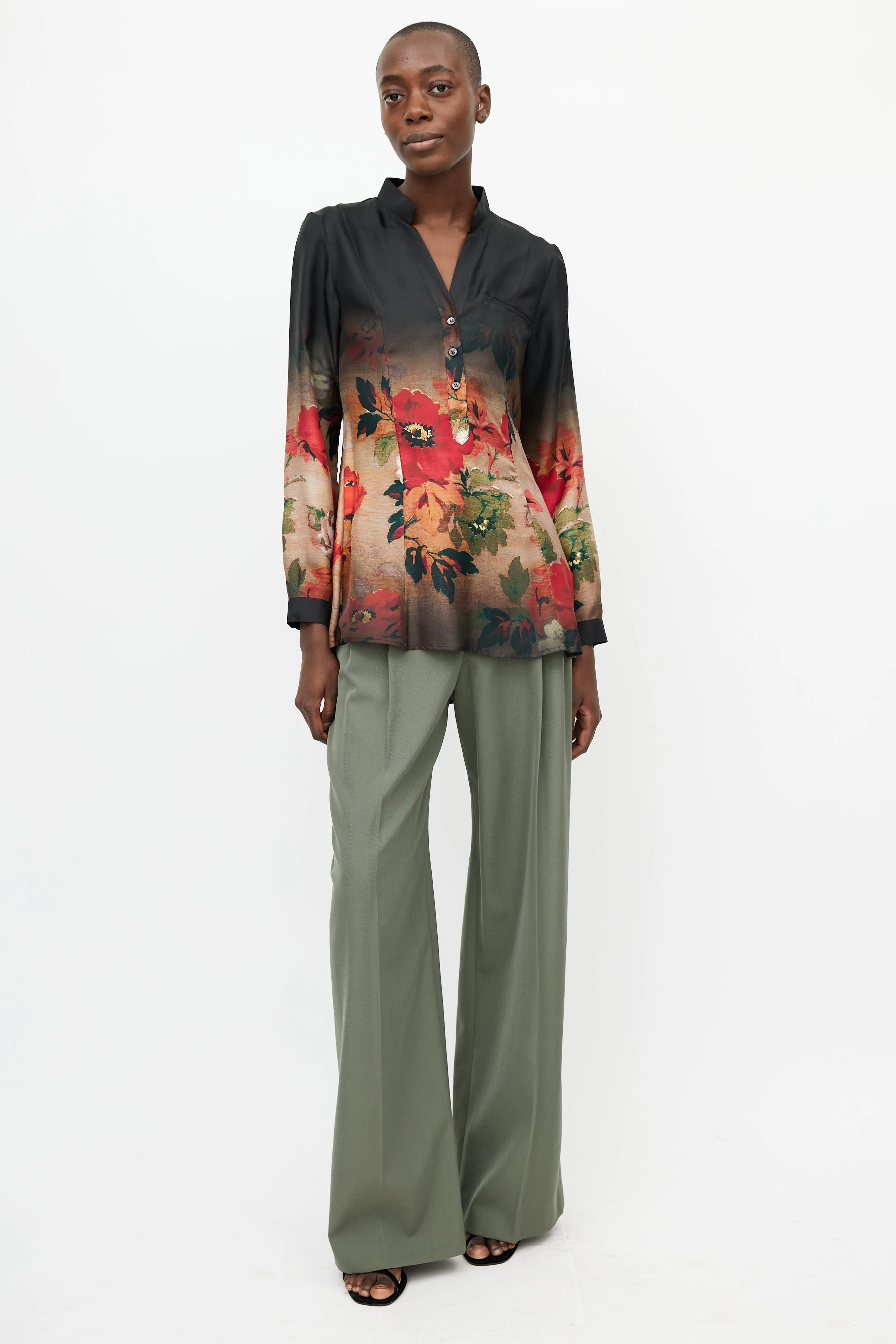 Black & Multi Gradient Floral Shirt