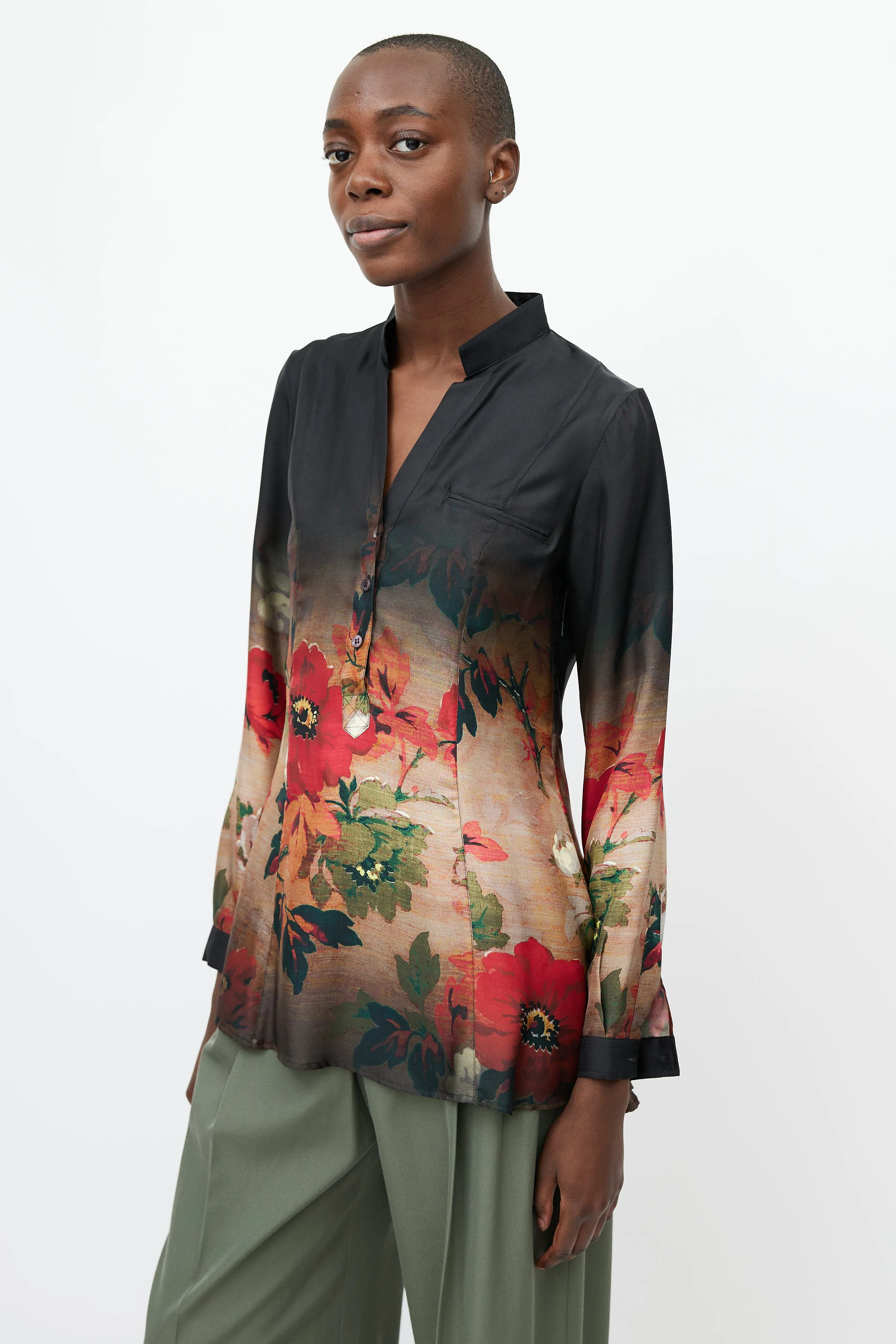 Black & Multi Gradient Floral Shirt