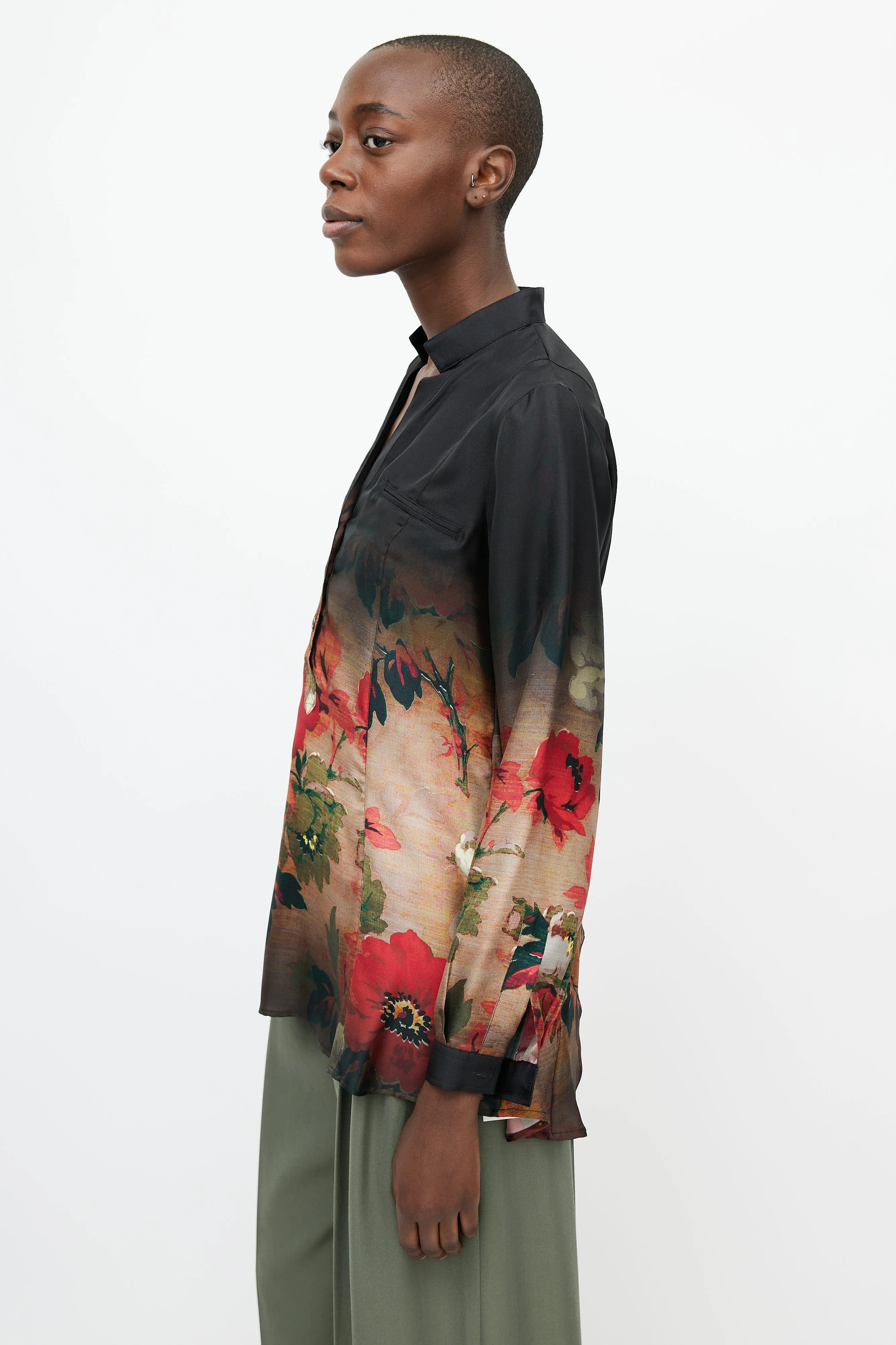 Black & Multi Gradient Floral Shirt