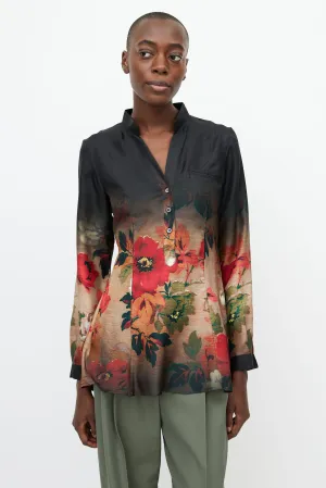 Black & Multi Gradient Floral Shirt