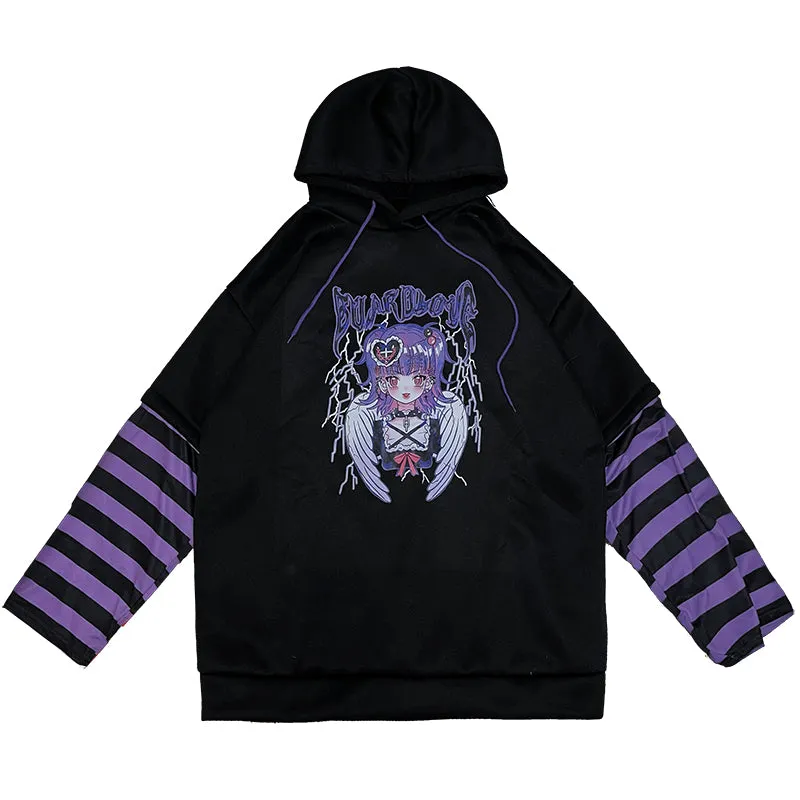 Cartoon Anime Letter Print Hoodie