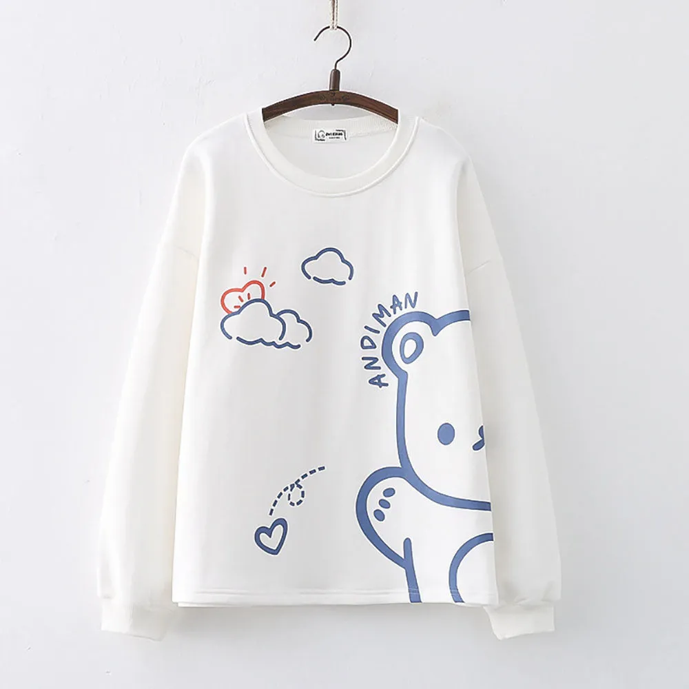Cartoon Bear Cloud Print Sweatshirt