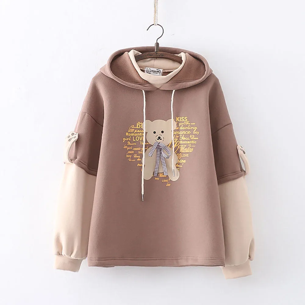 Cartoon Bear Letter Print Hoodie