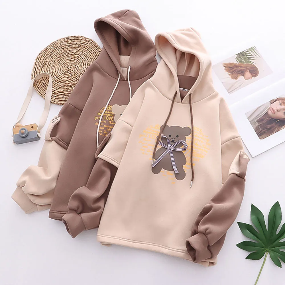 Cartoon Bear Letter Print Hoodie