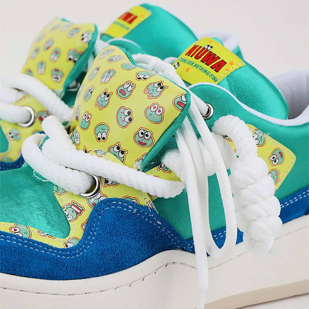 Cartoon frog print puffy sneakers