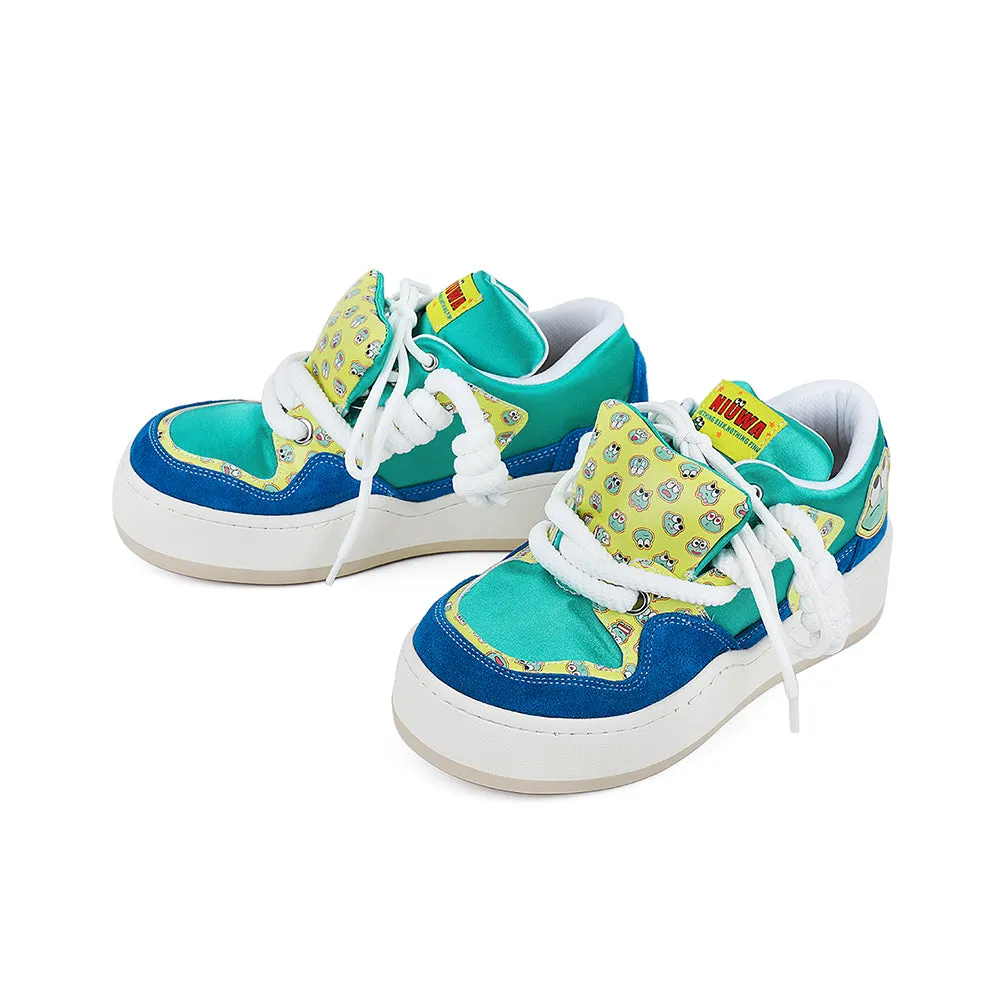 Cartoon frog print puffy sneakers