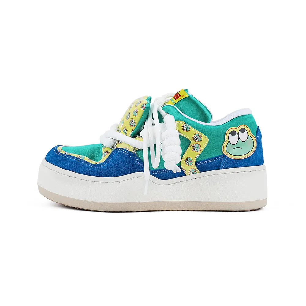 Cartoon frog print puffy sneakers
