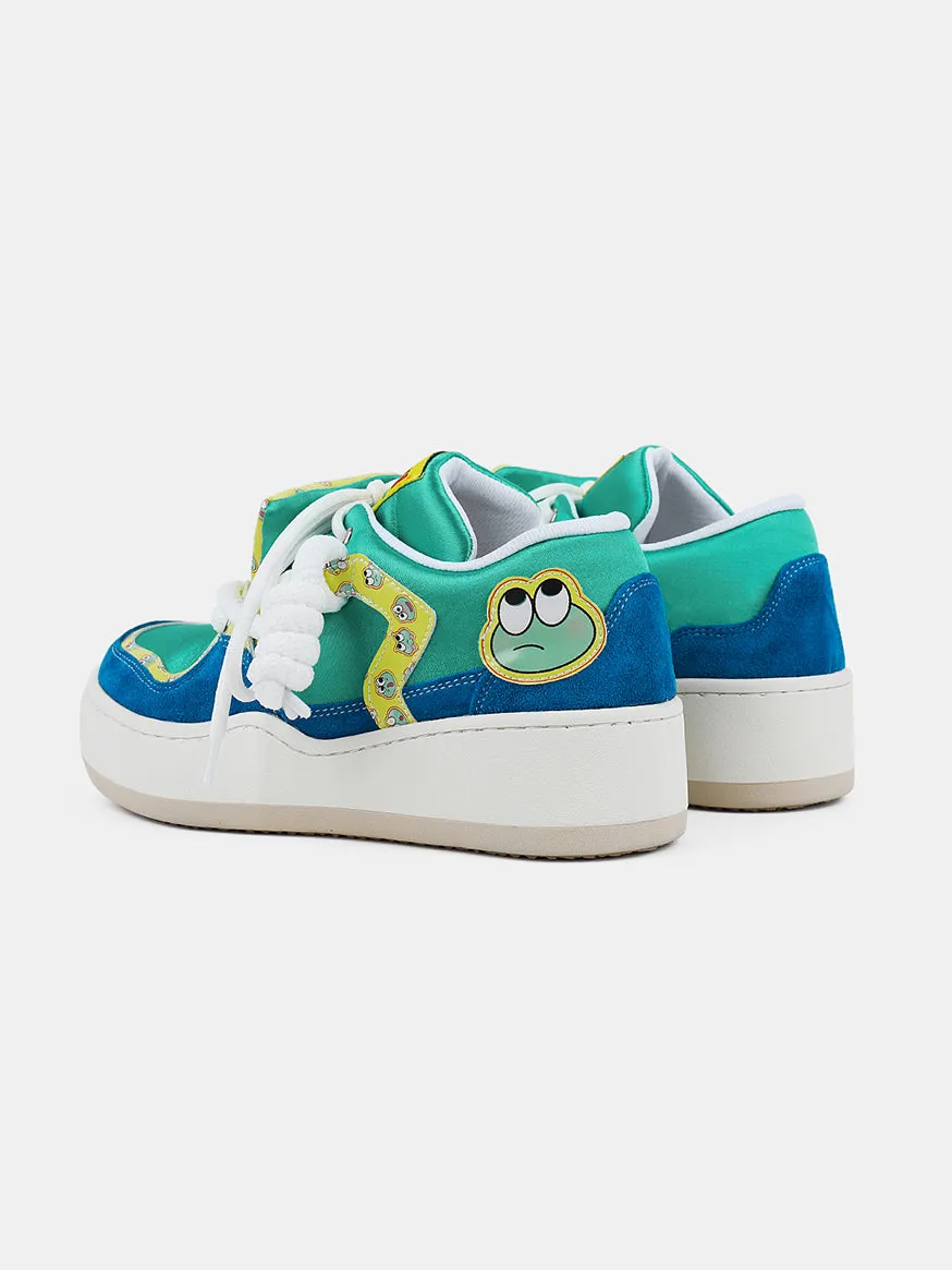 Cartoon frog print puffy sneakers