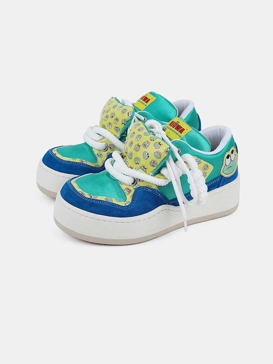 Cartoon frog print puffy sneakers