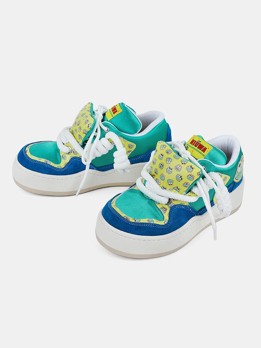 Cartoon frog print puffy sneakers