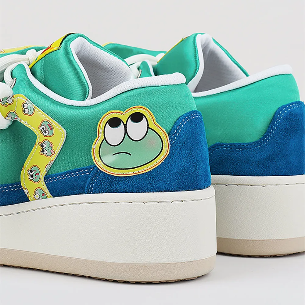 Cartoon frog print puffy sneakers