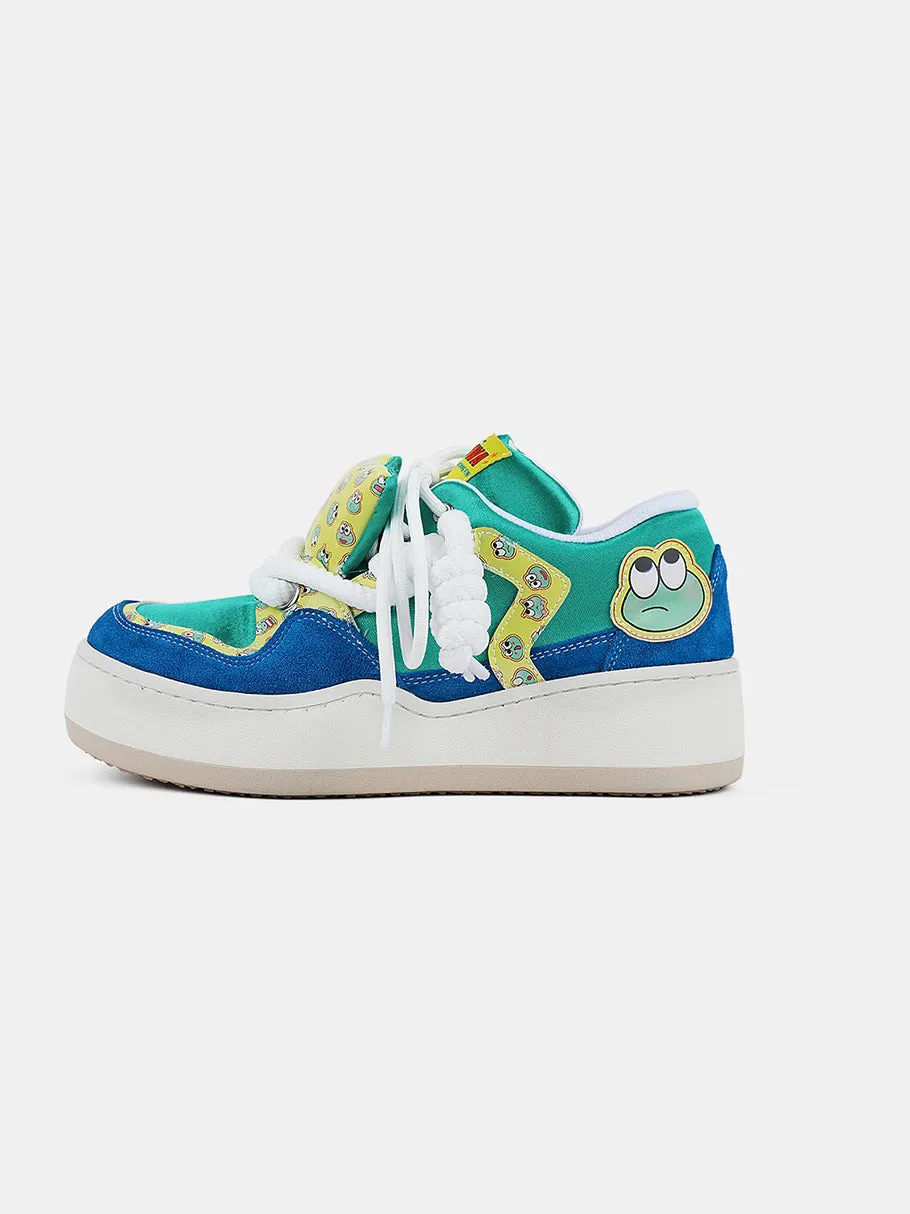 Cartoon frog print puffy sneakers