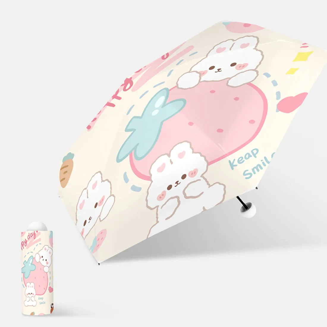 Cartoon Rabbit Strawberry Print Umbrella