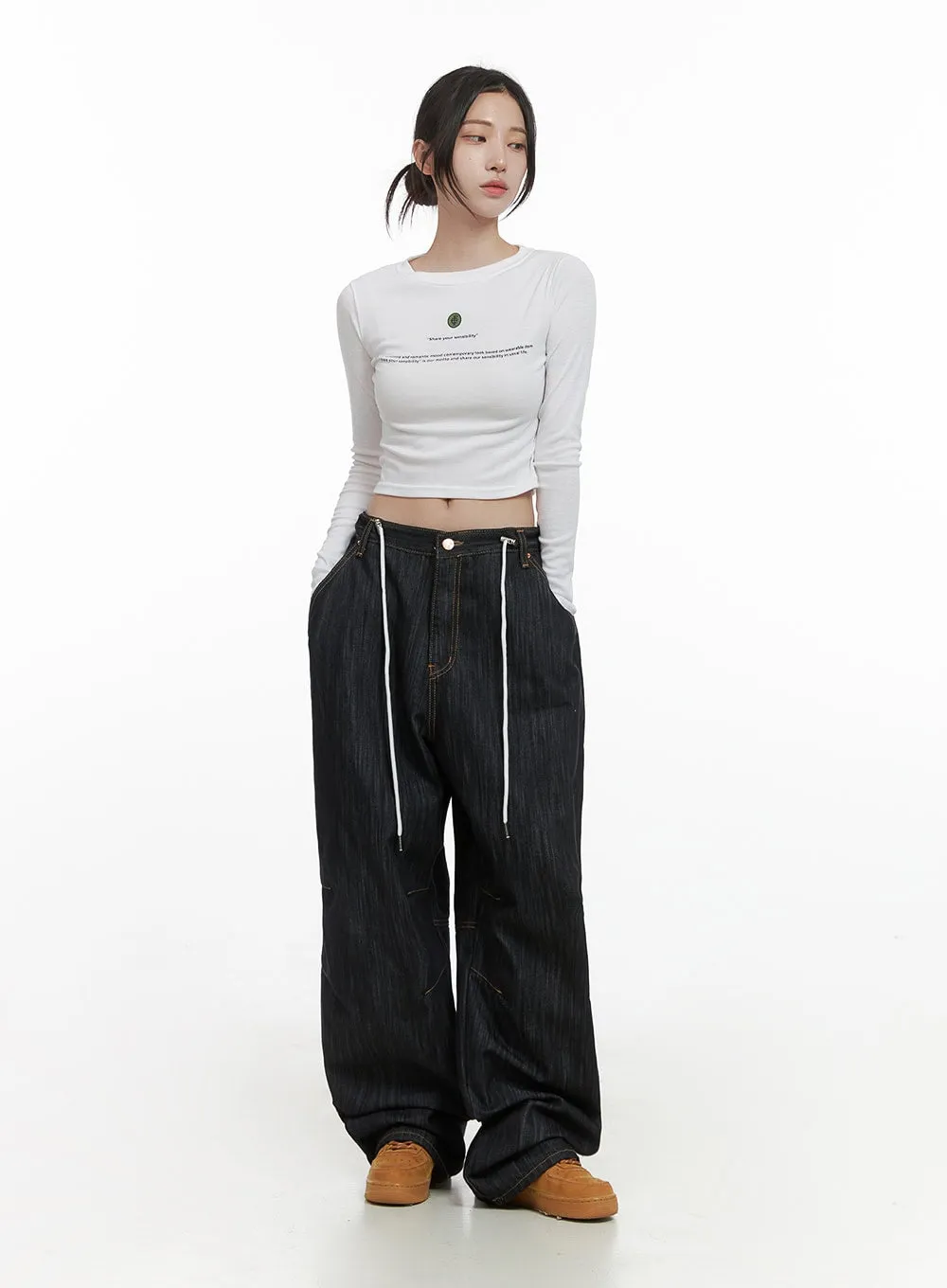 Chic Letter Print Long Sleeve Crop Top CS430