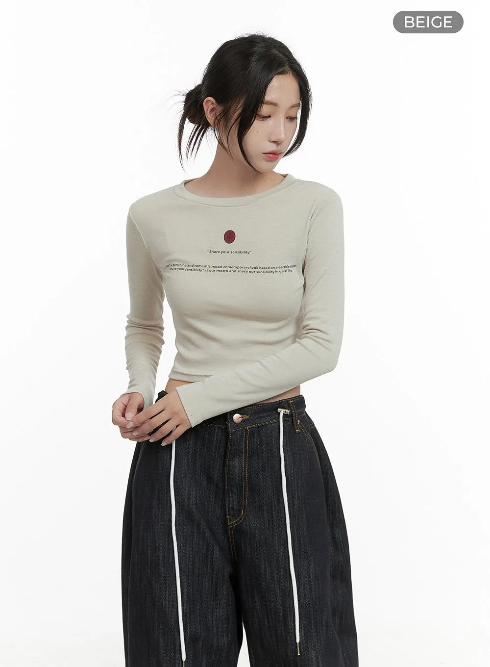 Chic Letter Print Long Sleeve Crop Top CS430