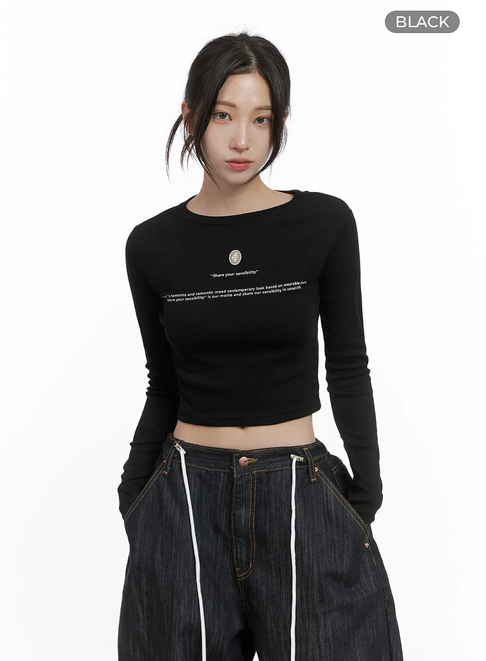 Chic Letter Print Long Sleeve Crop Top CS430