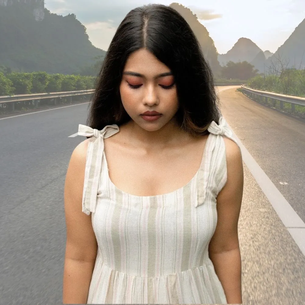 Day Dreams Tier Midi Dress | Kala Cotton | Casual Wear | Pastel Green And Pink