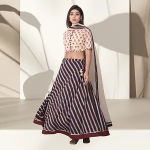 Leheriya Lehenga Set in Cotton | Hand Block Printed | Festive Wear